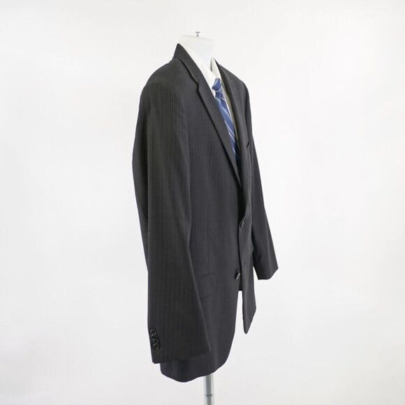 Hart Schaffner Marx Black Striped Wool 2 Button Suit Jacket 46R Tagged 48R - Picture 7 of 15